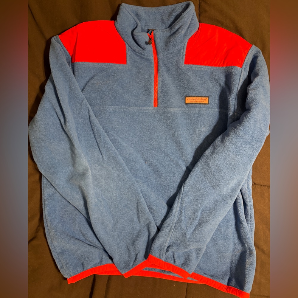 Vineyard Vines Men’s Blue and Red Fleece 1/4 Zip